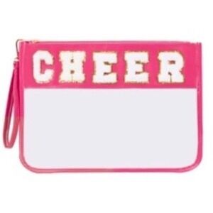 Burskit Pink Clear Cheer Bag Chenille Patch Stadium Approved Wristlet Pouch NEW‎